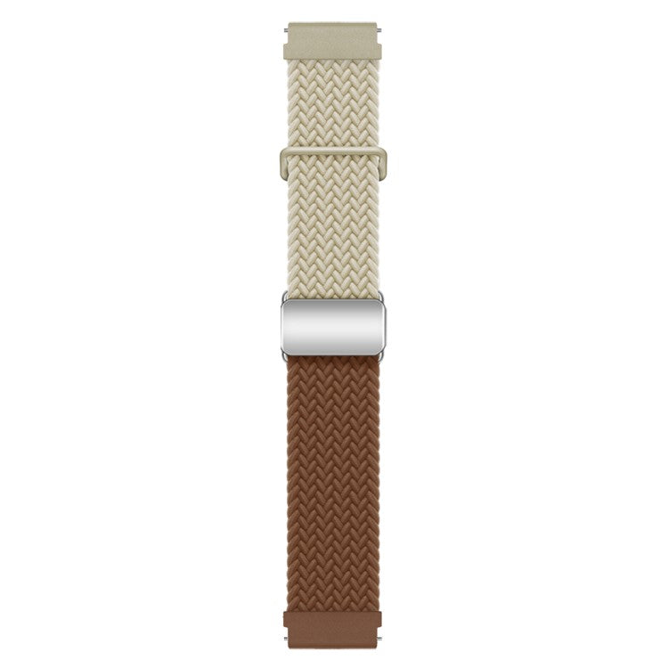 Universal 22mm Woven Watch Strap Silver Magnetic Buckle Replacement Wrist Band - Starlight+Brown