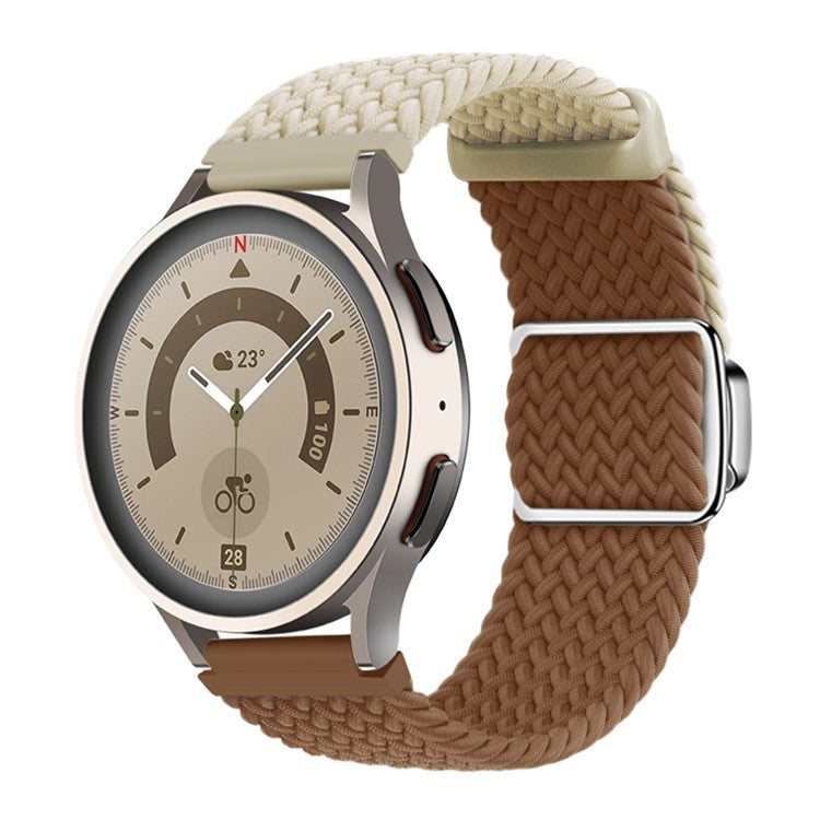 Universal 22mm Woven Watch Strap Silver Magnetic Buckle Replacement Wrist Band - Starlight+Brown