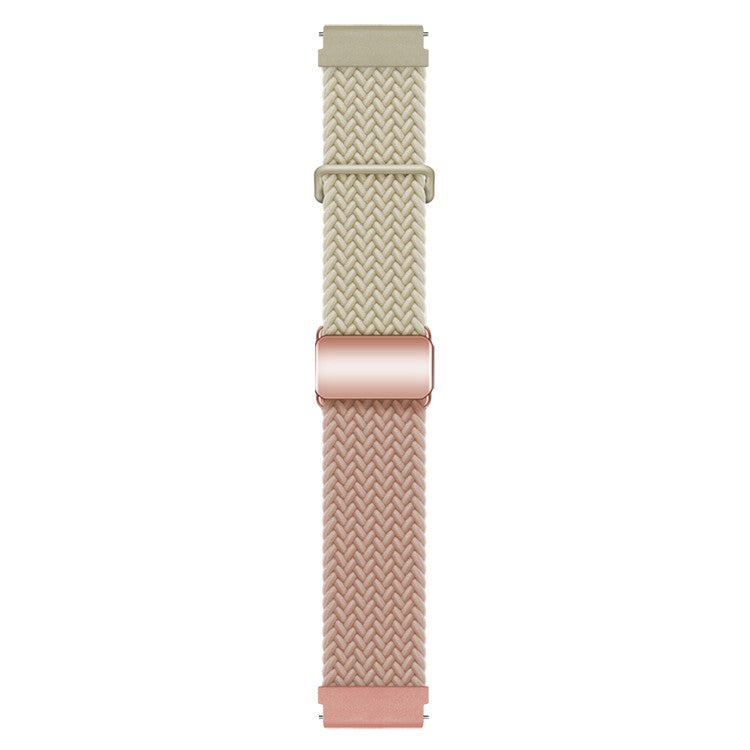 22mm Universal Smartwatch Strap Magnetic Buckle Replacement Woven Wrist Band - Starlight+Milk Tea/Rose Gold Buckle
