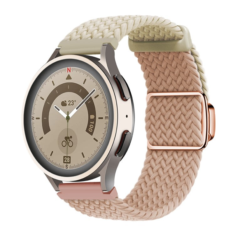 22mm Universal Smartwatch Strap Magnetic Buckle Replacement Woven Wrist Band - Starlight+Milk Tea/Rose Gold Buckle