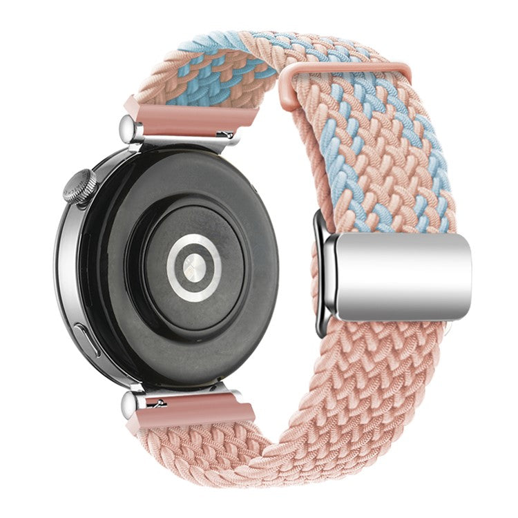 For Huawei Watch GT 4 41mm Universal 18mm Watch Strap Woven Wrist Band with Silver Magnetic Buckle - Blue+Pink+Pink