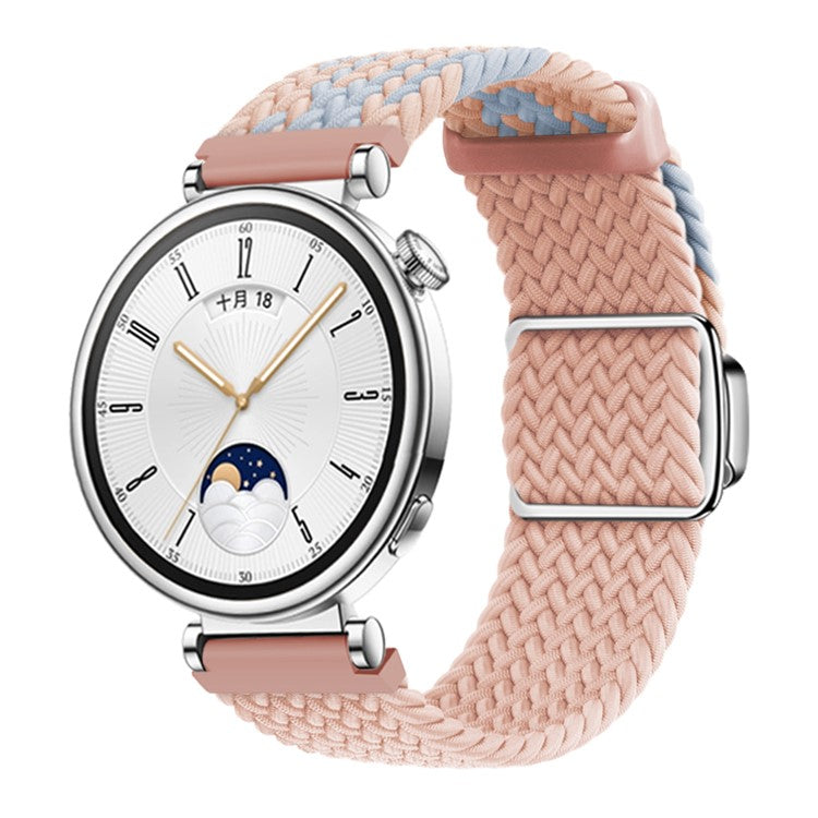 For Huawei Watch GT 4 41mm Universal 18mm Watch Strap Woven Wrist Band with Silver Magnetic Buckle - Blue+Pink+Pink