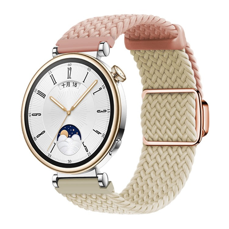 18mm Universal Smartwatch Strap Magnetic Buckle Design Woven Band - Pink+Starlight / Rose Gold Buckle