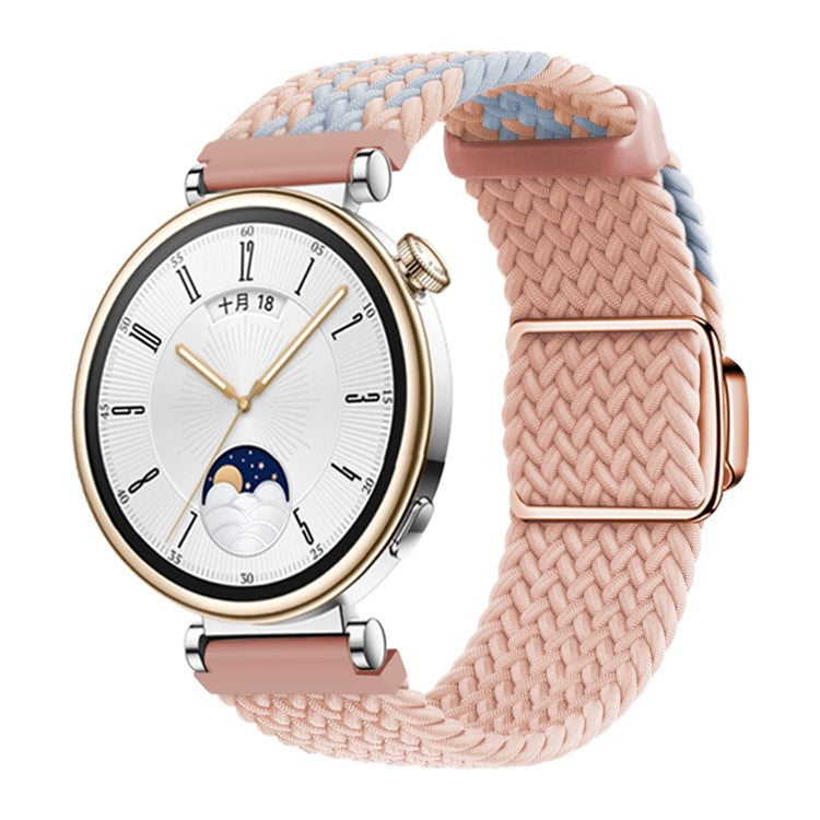18mm Universal Smartwatch Strap Magnetic Buckle Design Woven Band - Blue+Pink+Pink / Rose Gold Buckle