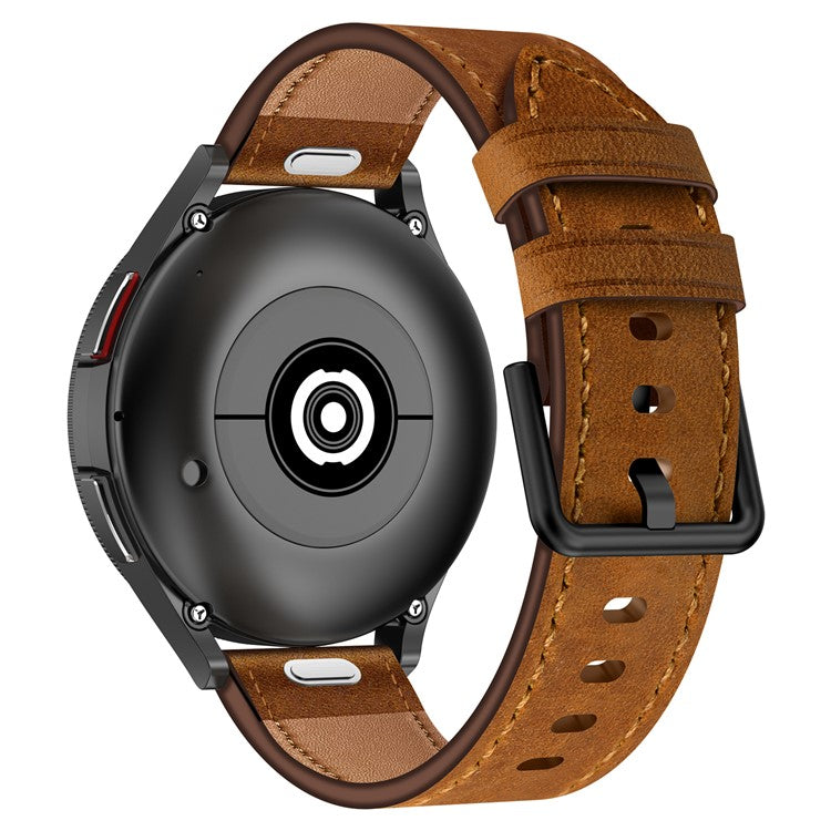 22mm Universal Smart Watch Replacement Strap Top Layer Cowhide Adjustable Wrist Band - Dark Brown