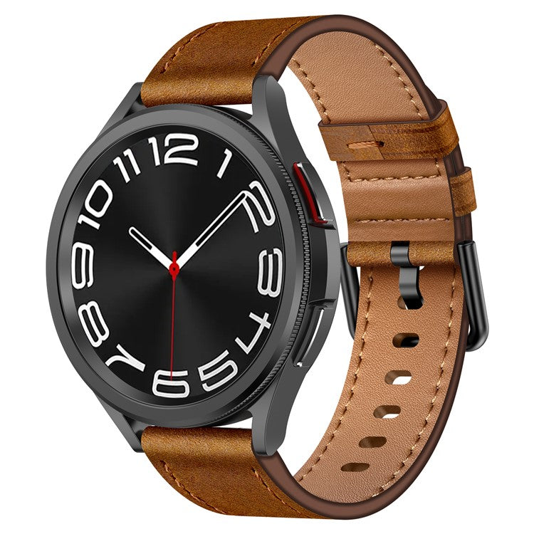 22mm Universal Smart Watch Replacement Strap Top Layer Cowhide Adjustable Wrist Band - Dark Brown