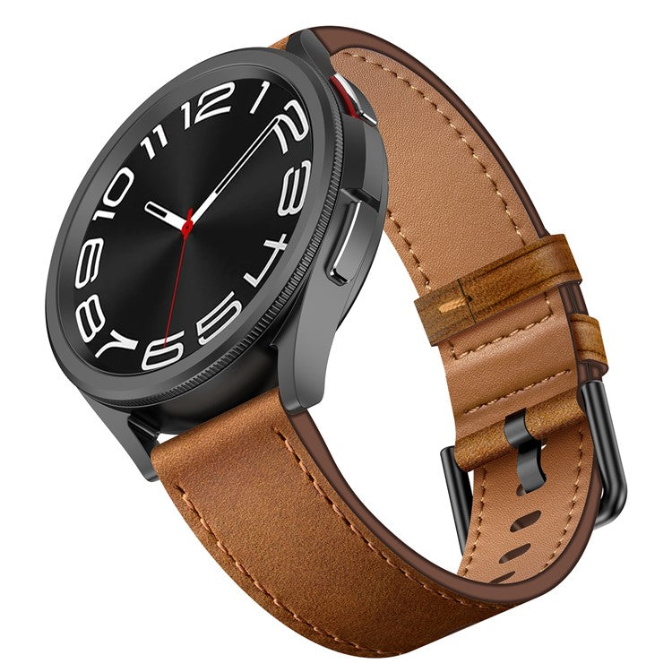 22mm Universal Smart Watch Replacement Strap Top Layer Cowhide Adjustable Wrist Band - Dark Brown