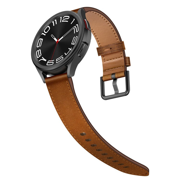 22mm Universal Smart Watch Replacement Strap Top Layer Cowhide Adjustable Wrist Band - Dark Brown
