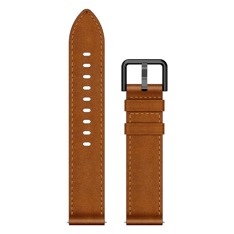 22mm Universal Smart Watch Replacement Strap Top Layer Cowhide Adjustable Wrist Band - Dark Brown