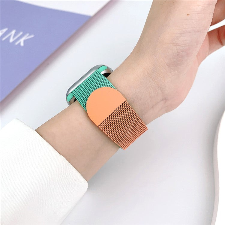 For Apple Watch 10 46mm / Ultra 2 / Ultra 49mm / 9 8 7 45mm / SE (2023) SE (2022) SE 6 5 4 44mm / 3 2 1 42mm Gradient Milanese Strap - Orange+Green