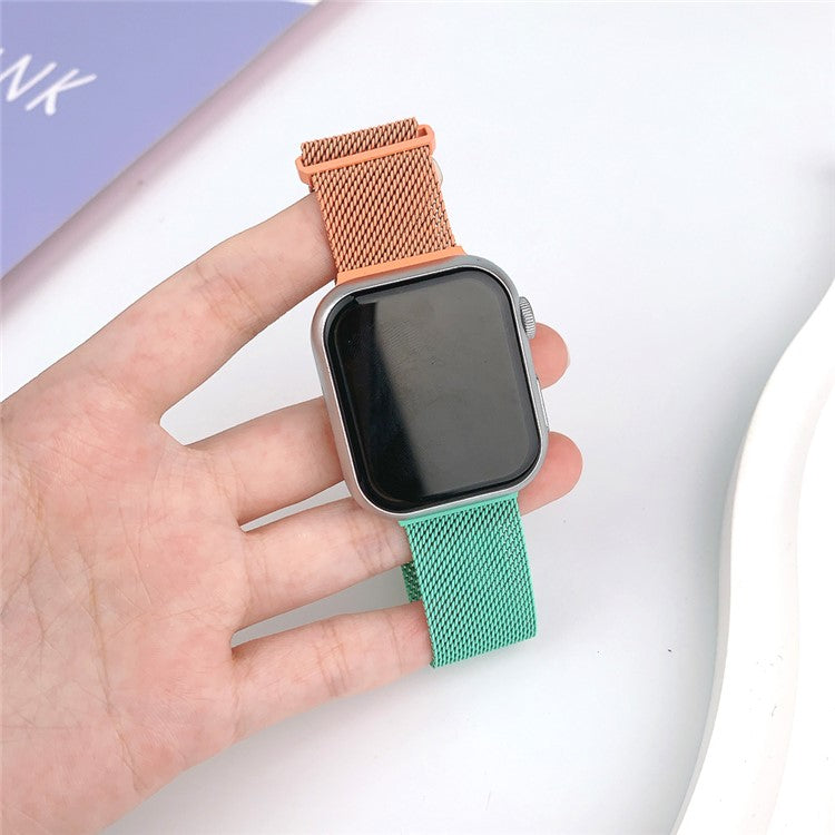 For Apple Watch 10 46mm / Ultra 2 / Ultra 49mm / 9 8 7 45mm / SE (2023) SE (2022) SE 6 5 4 44mm / 3 2 1 42mm Gradient Milanese Strap - Orange+Green