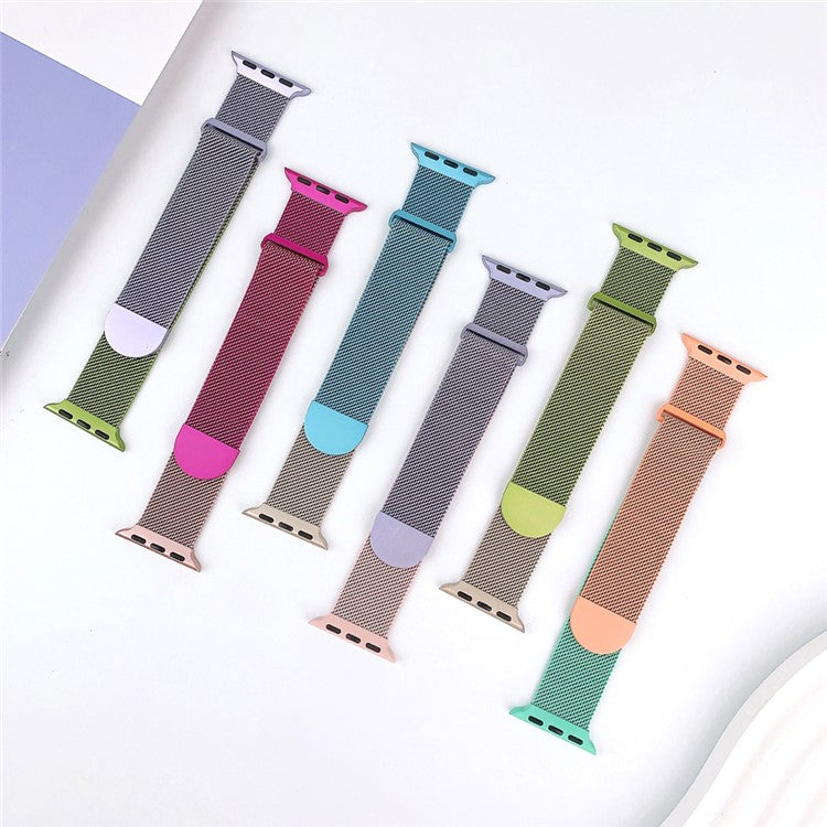 For Apple Watch 10 46mm / Ultra 2 / Ultra 49mm / 9 8 7 45mm / SE (2023) SE (2022) SE 6 5 4 44mm / 3 2 1 42mm Gradient Milanese Strap - Orange+Green
