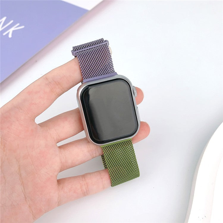 For Apple Watch 10 46mm / Ultra 2 / Ultra 49mm / 9 8 7 45mm / SE (2023) SE (2022) SE 6 5 4 44mm / 3 2 1 42mm Gradient Milanese Strap - Purple+Green