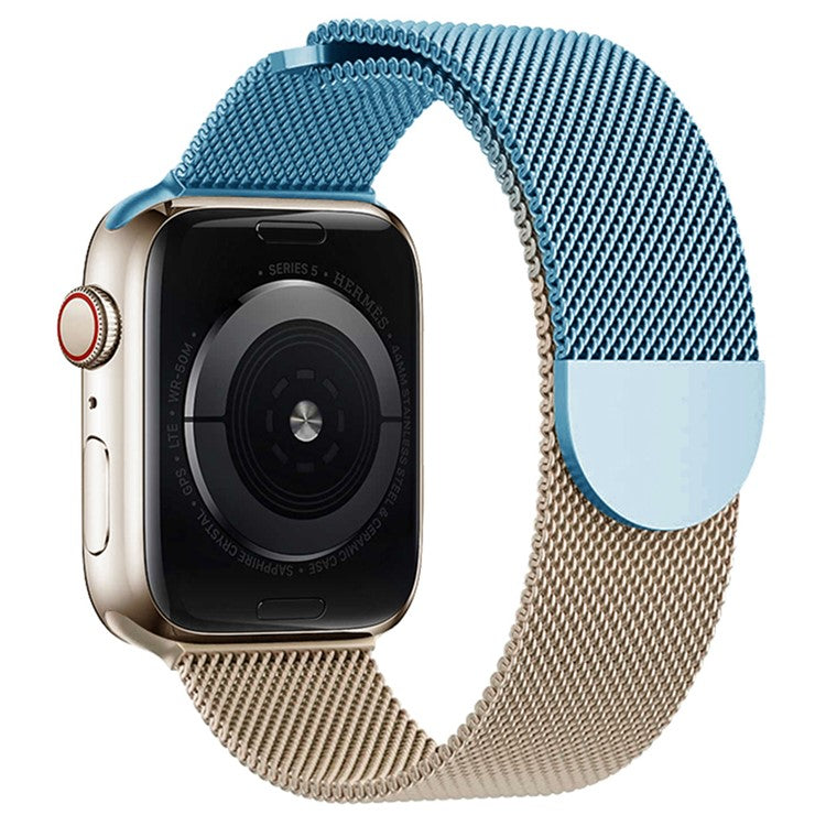 For Apple Watch Series 10 42mm / 9 8 7 41mm / SE (2023) SE (2022) SE 6 5 4 40mm / 3 2 1 38mm Gradient Milanese Strap - Blue+Rose Gold