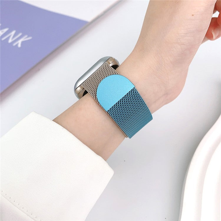 For Apple Watch Series 10 42mm / 9 8 7 41mm / SE (2023) SE (2022) SE 6 5 4 40mm / 3 2 1 38mm Gradient Milanese Strap - Blue+Rose Gold