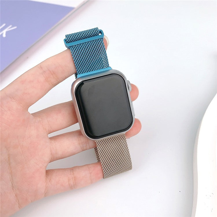 For Apple Watch Series 10 42mm / 9 8 7 41mm / SE (2023) SE (2022) SE 6 5 4 40mm / 3 2 1 38mm Gradient Milanese Strap - Blue+Rose Gold