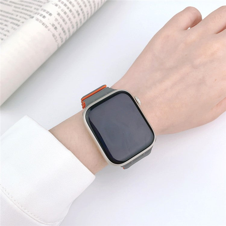 For Apple Watch 10 46mm / Ultra 2 / Ultra 49mm / 9 8 7 45mm / SE (2023) SE (2022) SE 6 5 4 44mm / 3 2 1 42mm Bamboo Joint Strap - Grey+Orange