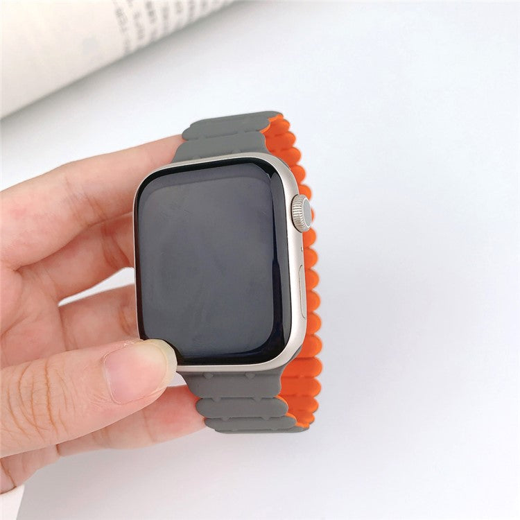 For Apple Watch 10 46mm / Ultra 2 / Ultra 49mm / 9 8 7 45mm / SE (2023) SE (2022) SE 6 5 4 44mm / 3 2 1 42mm Bamboo Joint Strap - Grey+Orange