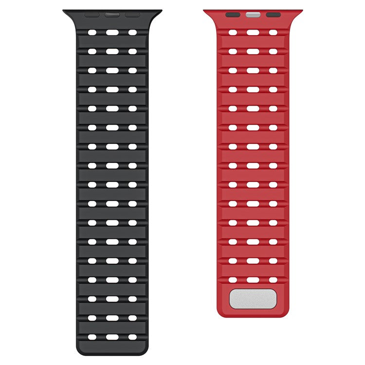 For Apple Watch 10 46mm / Ultra 2 / Ultra 49mm / 9 8 7 45mm / SE (2023) SE (2022) SE 6 5 4 44mm / 3 2 1 42mm Breathable Silicone Strap - Black+Red
