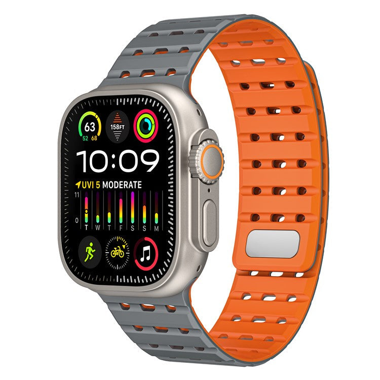 For Apple Watch 10 46mm / Ultra 2 / Ultra 49mm / 9 8 7 45mm / SE (2023) SE (2022) SE 6 5 4 44mm / 3 2 1 42mm Breathable Silicone Strap - Grey+Orange