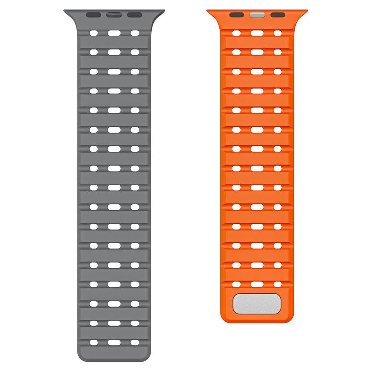 For Apple Watch 10 46mm / Ultra 2 / Ultra 49mm / 9 8 7 45mm / SE (2023) SE (2022) SE 6 5 4 44mm / 3 2 1 42mm Breathable Silicone Strap - Grey+Orange