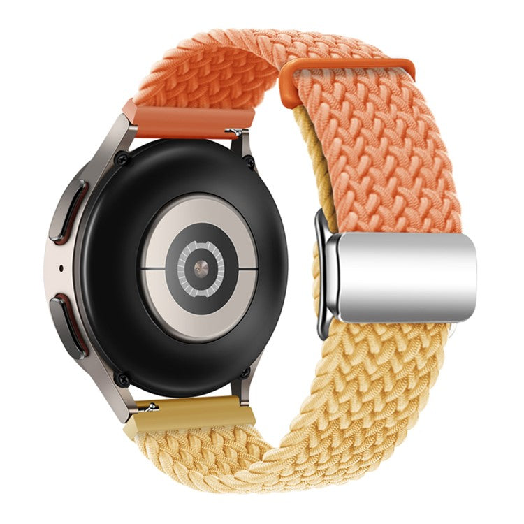 For Huawei Watch GT 3 42mm / GT 3 Pro 43mm Universal 20mm Woven Strap Magnetic Silver Buckle Watch Band - Orange+Yellow