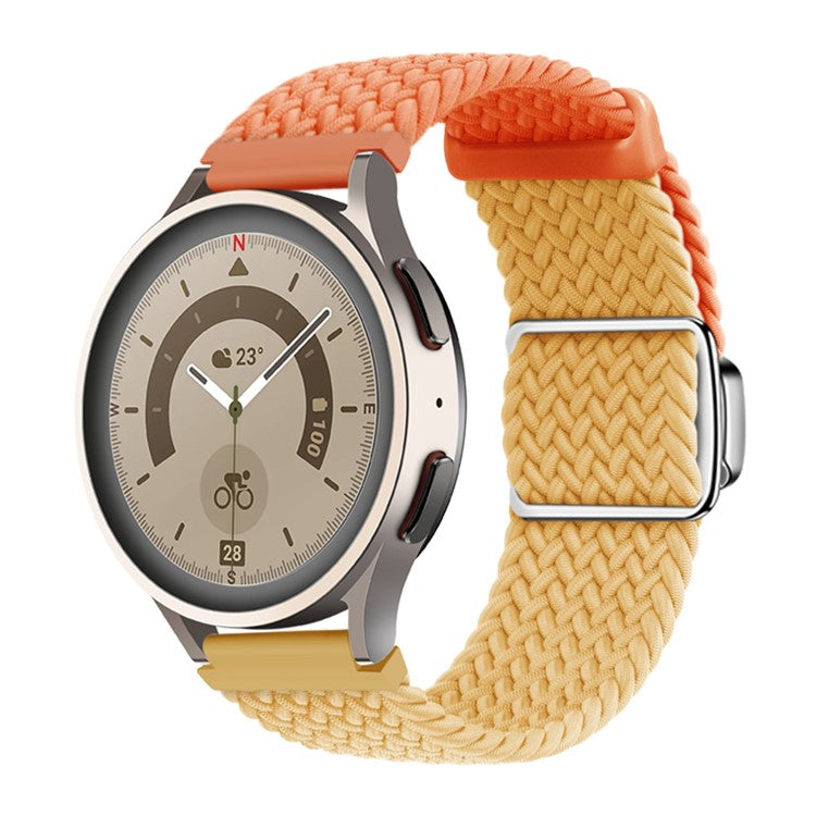 For Huawei Watch GT 3 42mm / GT 3 Pro 43mm Universal 20mm Woven Strap Magnetic Silver Buckle Watch Band - Orange+Yellow