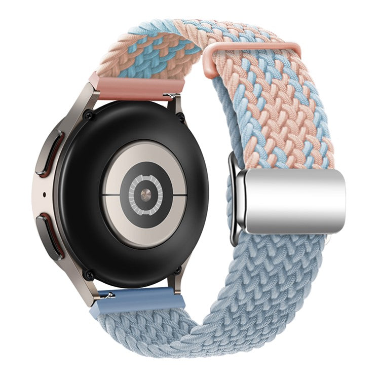 For Huawei Watch GT 3 42mm / GT 3 Pro 43mm Universal 20mm Woven Strap Magnetic Silver Buckle Watch Band - Blue+Pink+Rock Cyan