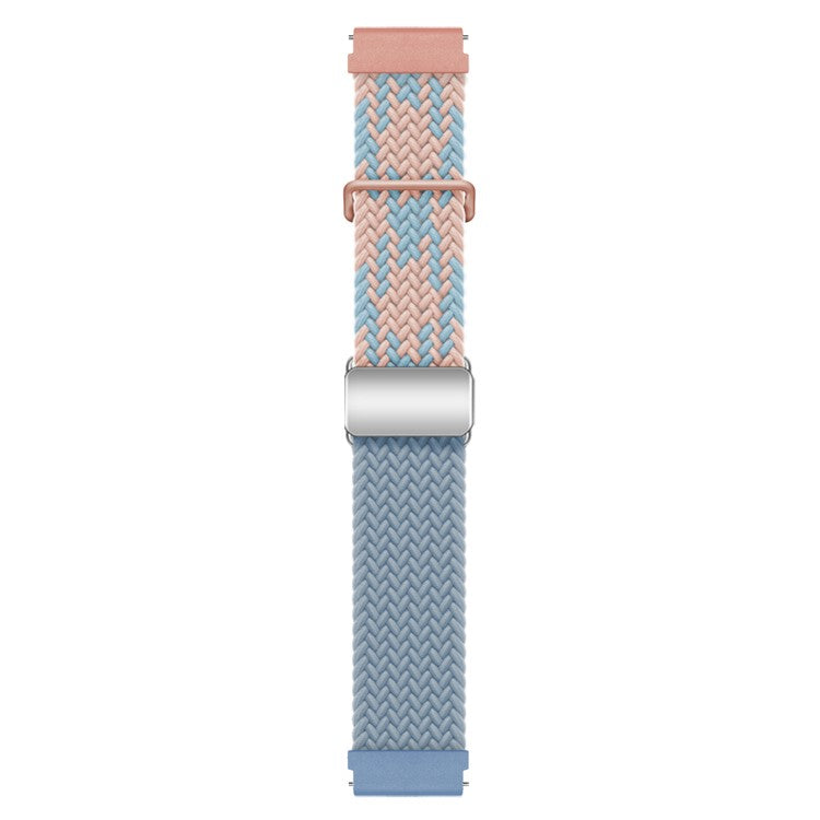 For Huawei Watch GT 3 42mm / GT 3 Pro 43mm Universal 20mm Woven Strap Magnetic Silver Buckle Watch Band - Blue+Pink+Rock Cyan
