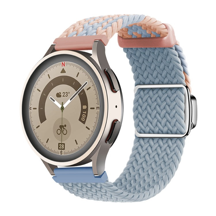 For Huawei Watch GT 3 42mm / GT 3 Pro 43mm Universal 20mm Woven Strap Magnetic Silver Buckle Watch Band - Blue+Pink+Rock Cyan