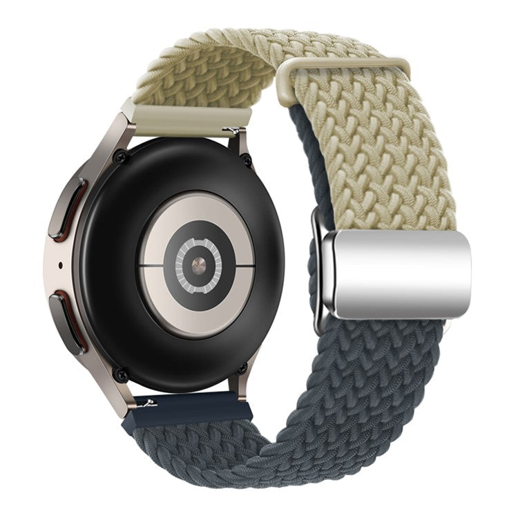 For Huawei Watch GT 3 42mm / GT 3 Pro 43mm Universal 20mm Woven Strap Magnetic Silver Buckle Watch Band - Beige+Dark Blue