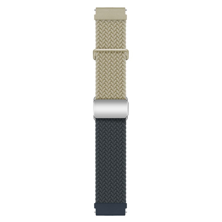 For Huawei Watch GT 3 42mm / GT 3 Pro 43mm Universal 20mm Woven Strap Magnetic Silver Buckle Watch Band - Beige+Dark Blue