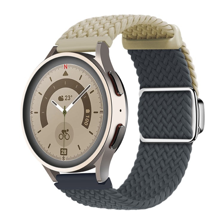 For Huawei Watch GT 3 42mm / GT 3 Pro 43mm Universal 20mm Woven Strap Magnetic Silver Buckle Watch Band - Beige+Dark Blue