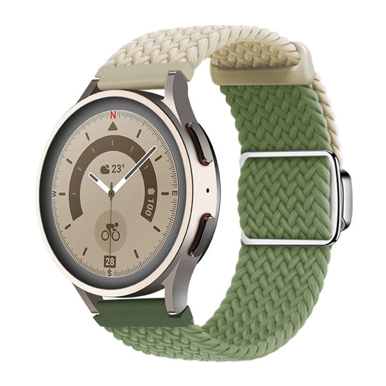 For Huawei Watch GT 3 42mm / GT 3 Pro 43mm Universal 20mm Woven Strap Magnetic Silver Buckle Watch Band - Starlight+Green