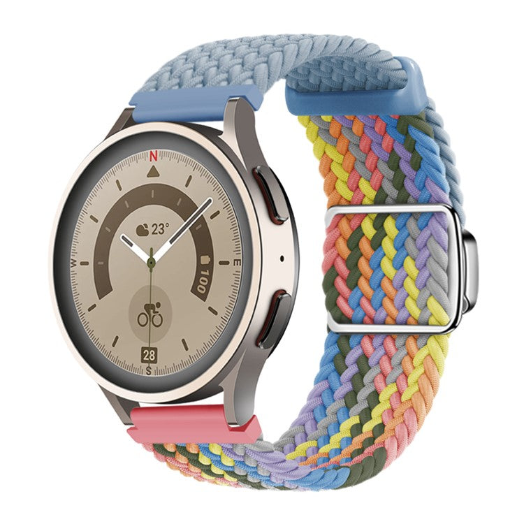 For Huawei Watch GT 3 42mm / GT 3 Pro 43mm Universal 20mm Woven Strap Magnetic Silver Buckle Watch Band - Rock Cyan+Colorful