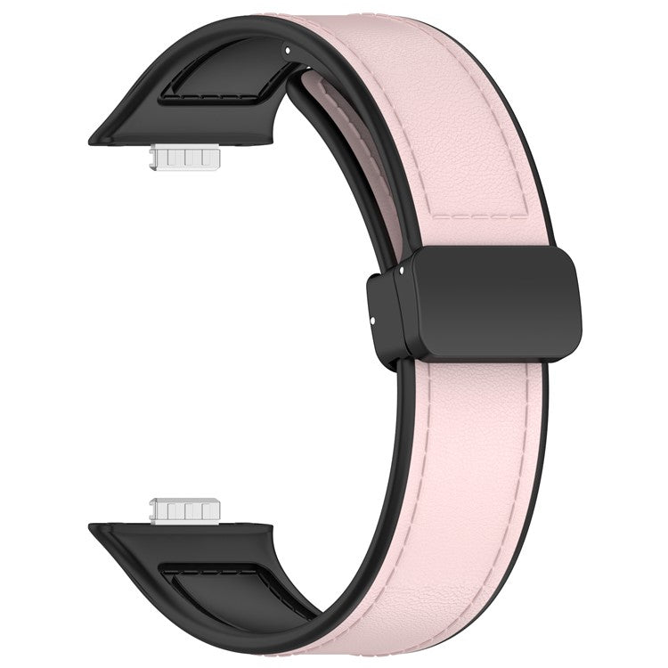 For Huawei Watch Fit 3 Leather Coated Silicone Band Adjustable Watch Strap with Magnetic Buckle - Pink