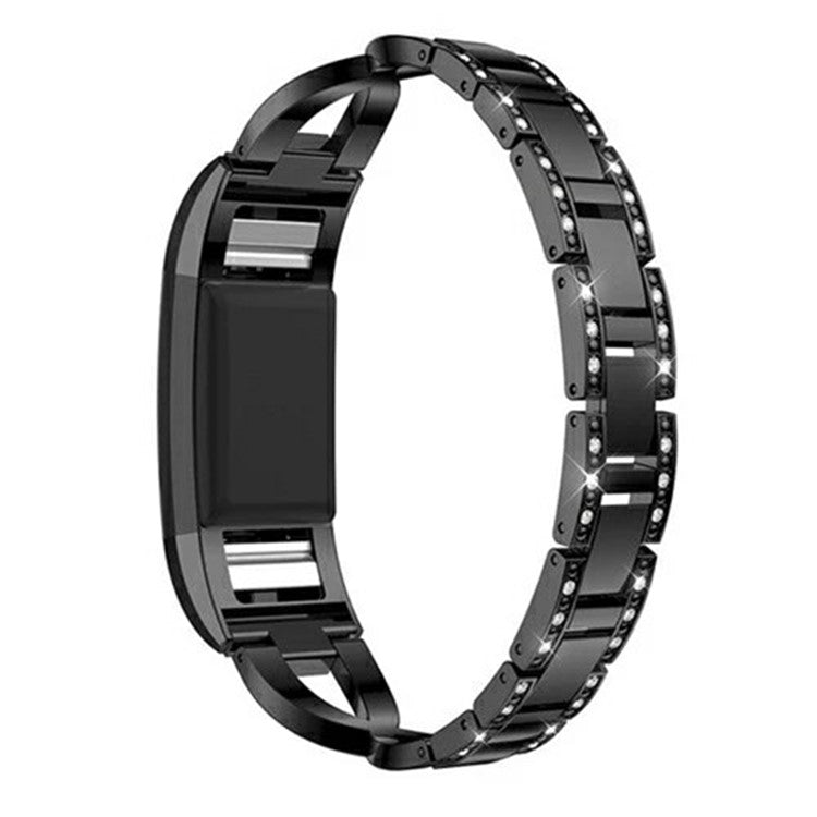 Metal Rhinestone Decor X-shape Watch Band for Fitbit Charge 2 - Black