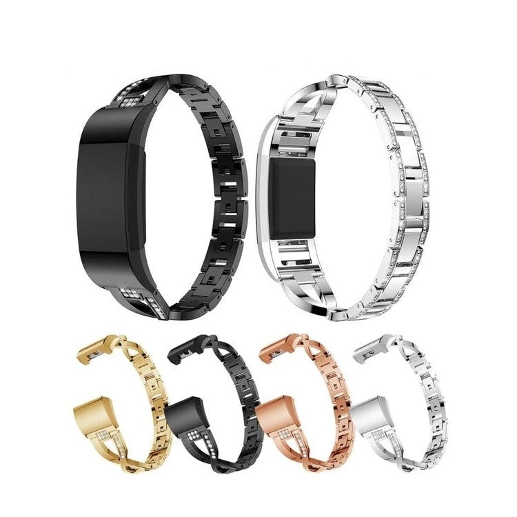 Metal Rhinestone Decor X-shape Watch Band for Fitbit Charge 2 - Black