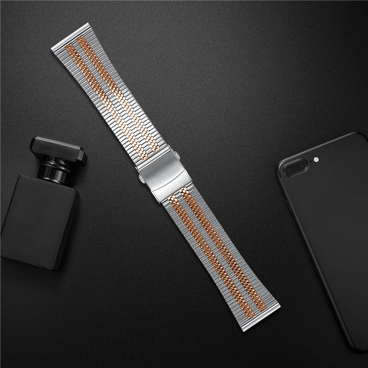 For Samsung Gear S3 Classic Smart Watch Band Stylish 22mm Stainless Steel Replacement Wrist Strap - Silver+Rose Gold