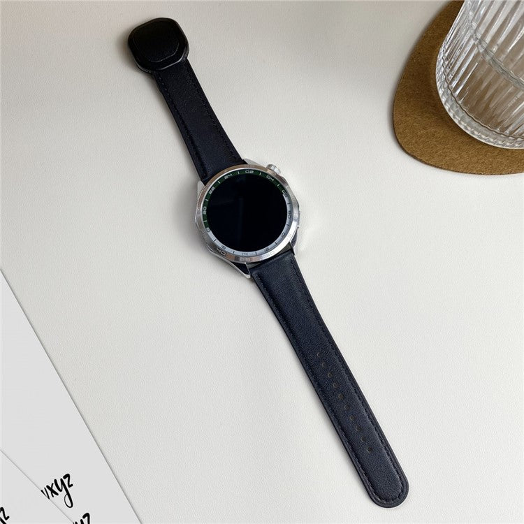 For Huawei Watch 4 Pro / 4 / GT 4 46mm Universal 22mm Magnetic Buckle Genuine Cow Leather Watch Strap - Black
