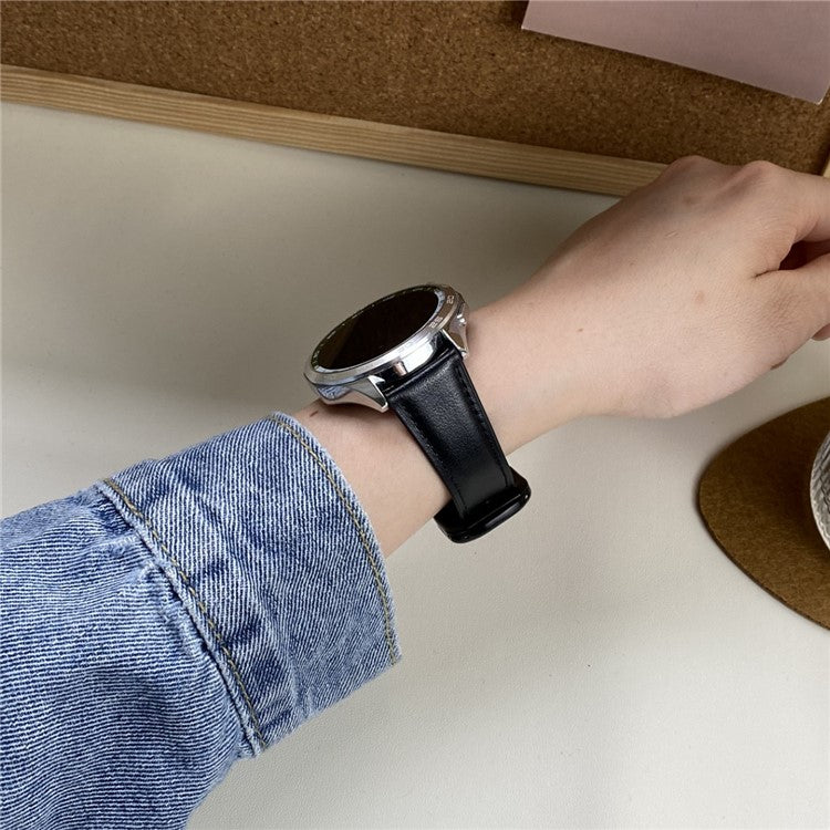 For Huawei Watch 4 Pro / 4 / GT 4 46mm Universal 22mm Magnetic Buckle Genuine Cow Leather Watch Strap - Black