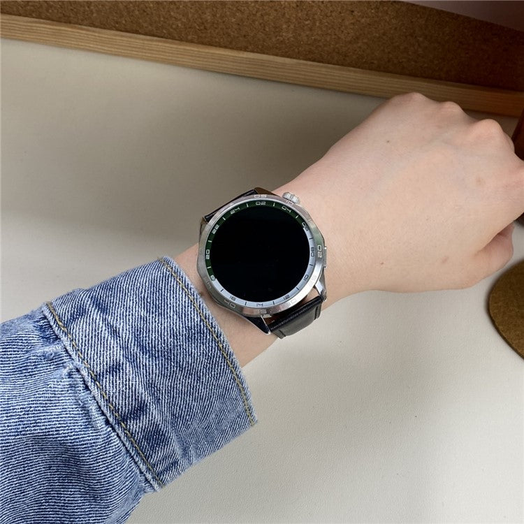 For Huawei Watch 4 Pro / 4 / GT 4 46mm Universal 22mm Magnetic Buckle Genuine Cow Leather Watch Strap - Black