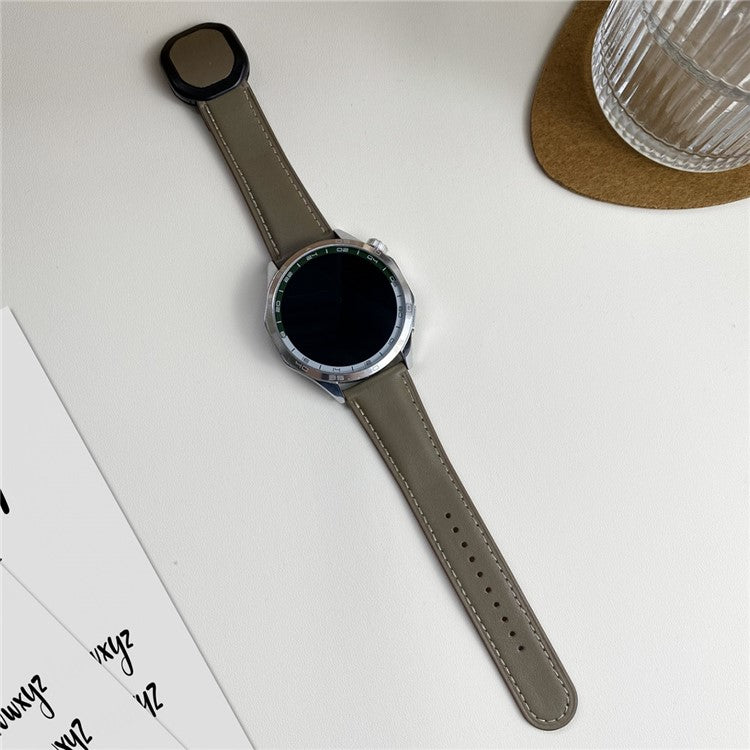 For Huawei / Samsung / Garmin Watch Band 20mm Magnetic Genuine Cow Leather Wrist Strap - Dark Brown