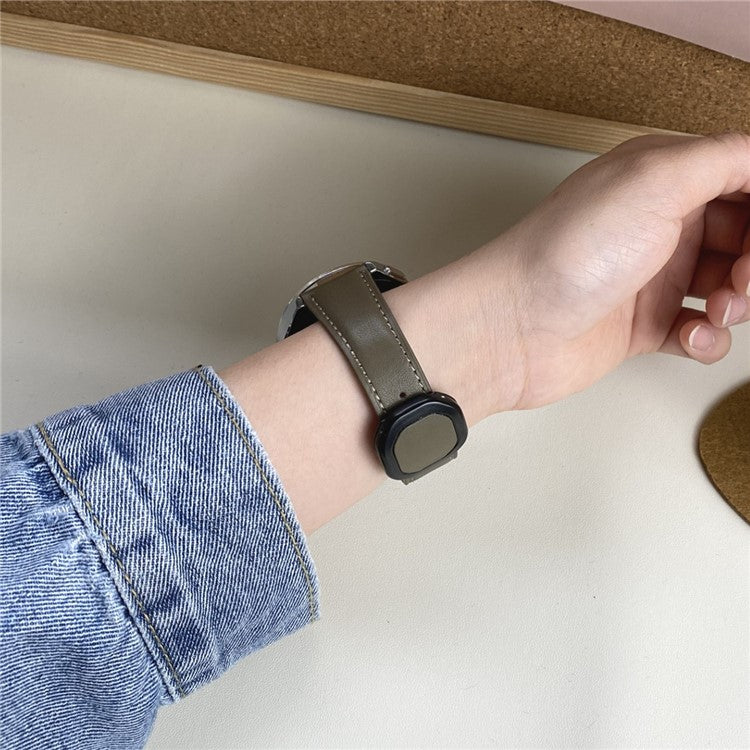 For Huawei / Samsung / Garmin Watch Band 20mm Magnetic Genuine Cow Leather Wrist Strap - Dark Brown