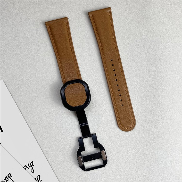 For Huawei / Samsung / Garmin Watch Band 20mm Magnetic Genuine Cow Leather Wrist Strap - Dark Brown