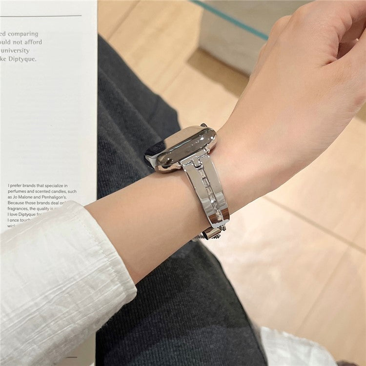 For Apple Watch Series 10 42mm / 9 8 7 41mm / SE (2023) SE (2022) SE 6 5 4 40mm / 3 2 1 38mm Wristband Alloy Bangle Bracelet - Silver