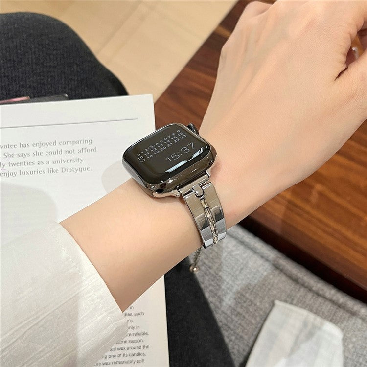 For Apple Watch Series 10 42mm / 9 8 7 41mm / SE (2023) SE (2022) SE 6 5 4 40mm / 3 2 1 38mm Wristband Alloy Bangle Bracelet - Silver