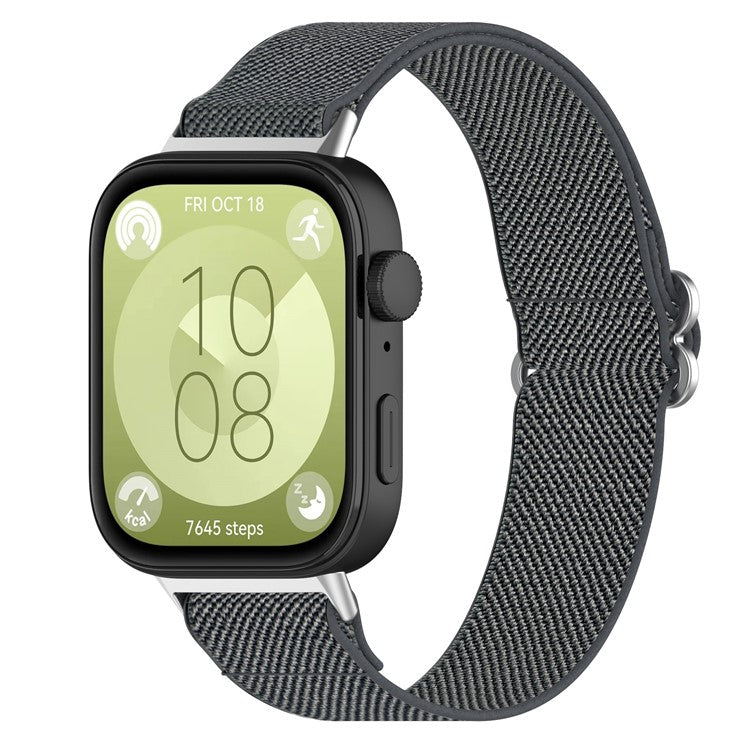 For Huawei Watch Fit 3 Nylon Strap Stretchy Solo Loop Sport Watch Bands - Dark Grey