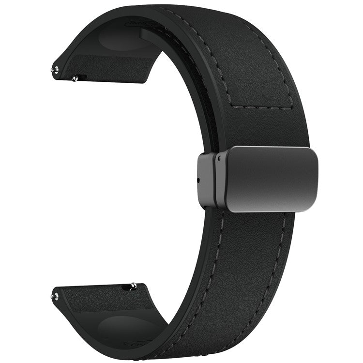 For Huawei Watch GT 3 42mm / GT 3 Pro 43mm Watch Band 20mm Leather Coated Silicone Strap with Magnetic Buckle - Black