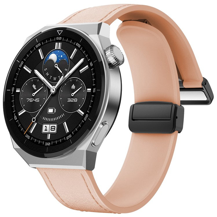 For Huawei Watch 4 / 4 Pro / GT 4 46mm Watch Strap 22mm Magnetic Leather Coated Silicone Band - Pink